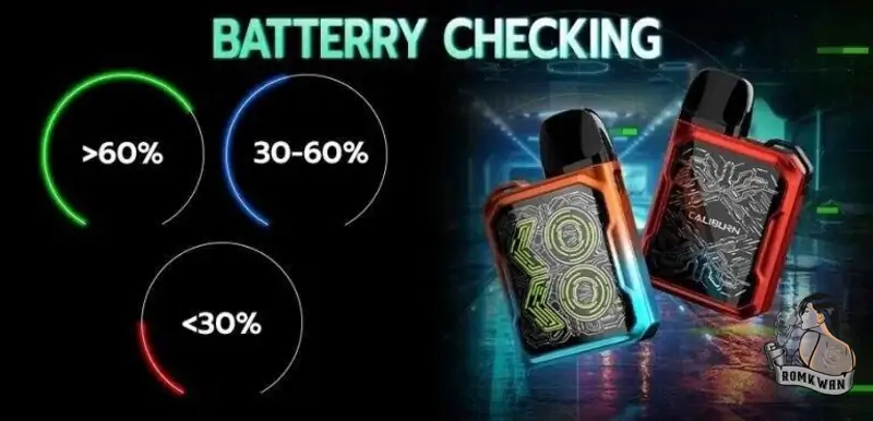 สถานะแบตเตอรี่ 3 แบบ uwell caliburn gk2